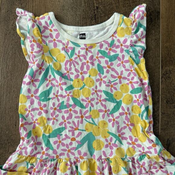 TEA COLLECTION Dress Flutter Sleeve Pocket Dress Girls Size 5 Yellow Floral - Picture 3 of 7